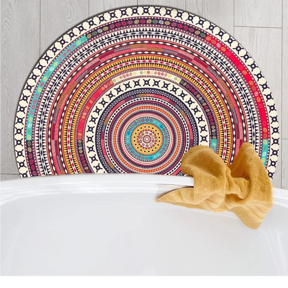 Boho Half Round Super Absorbent Thin Rubber Non-slip Bottom Shower🛁Rug